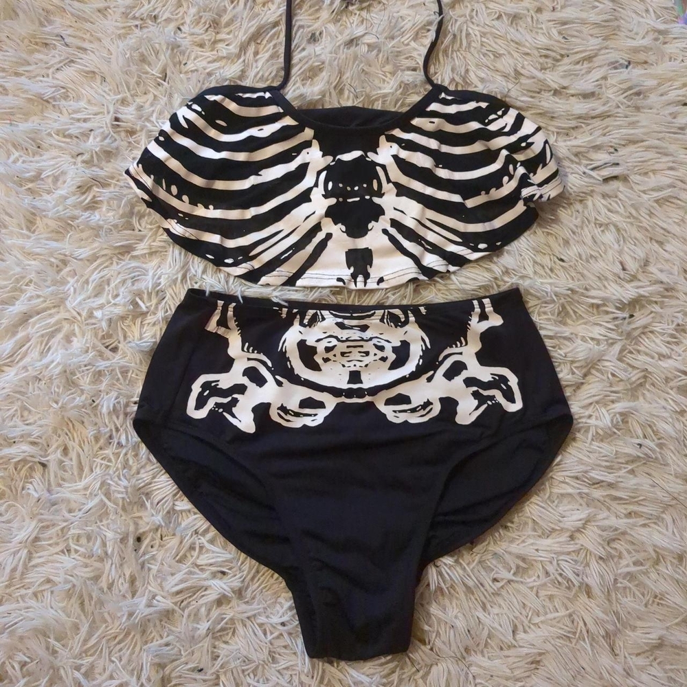 Killstar Black and White Skeleton Bikini